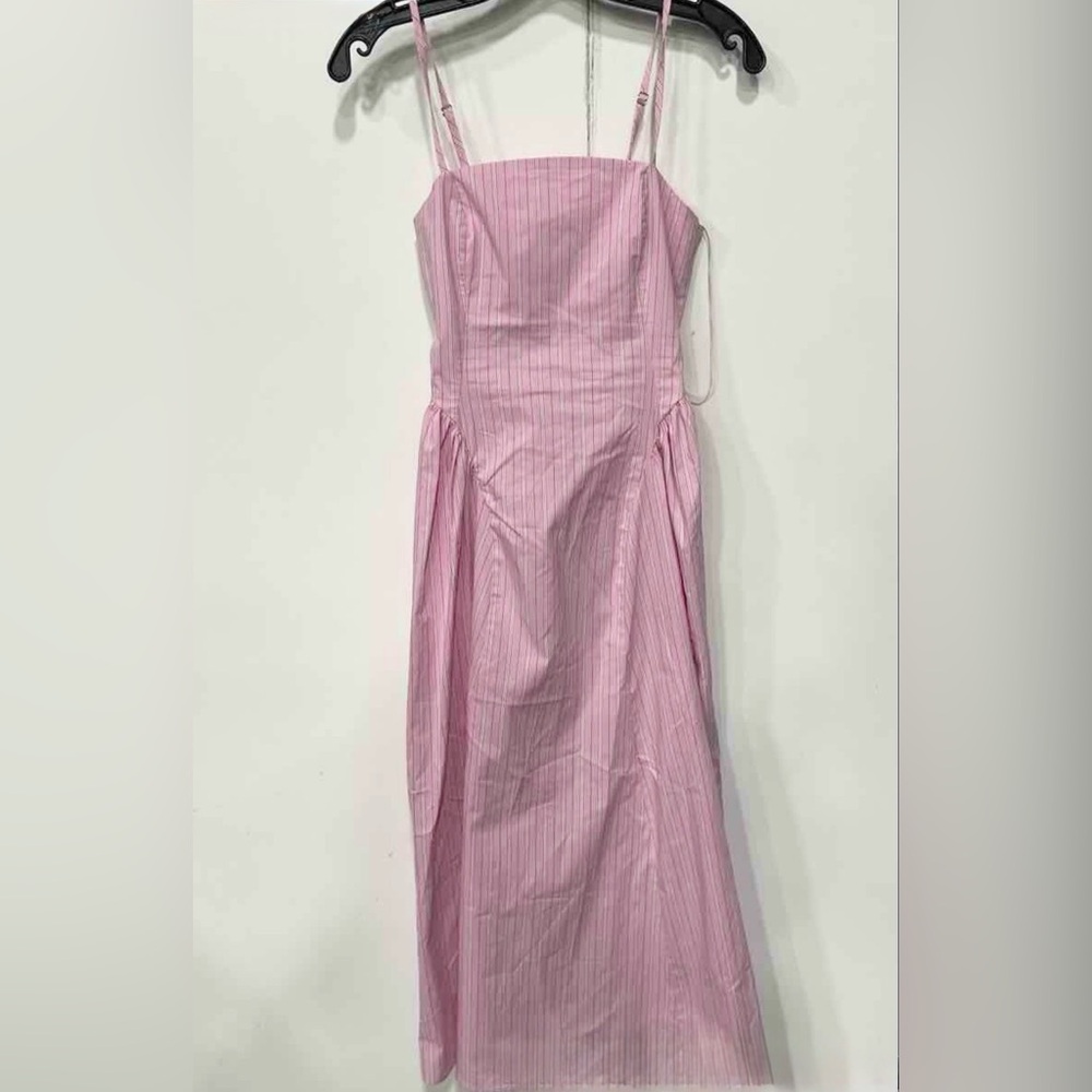 Anthropologie Pink Striped Midi Dress with Spaghetti Straps